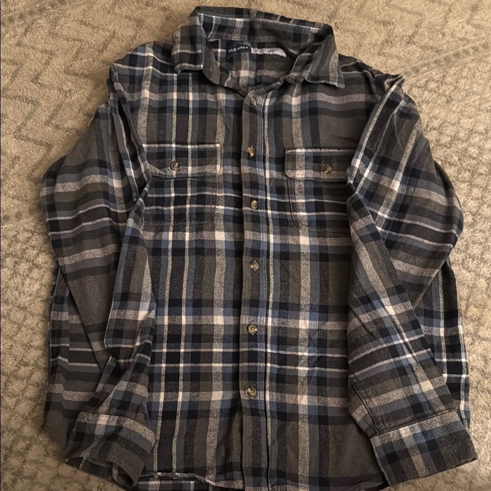 Old Navy - Navy and Gray Plaid Shirt